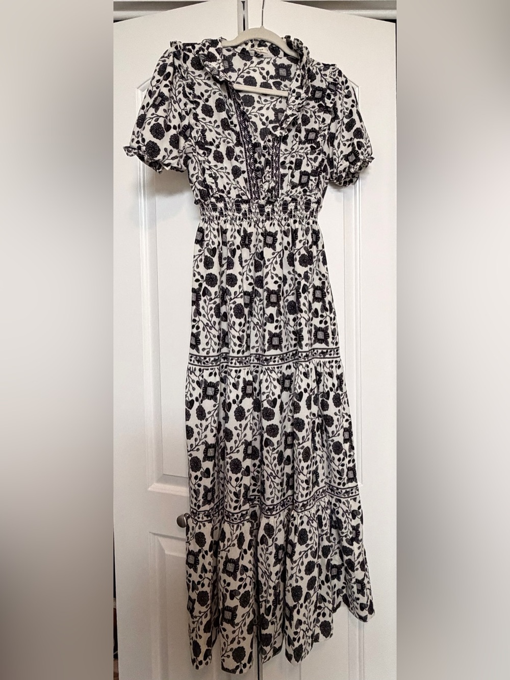 Mx Studio Black & White Floral Tiered Maxi Dress